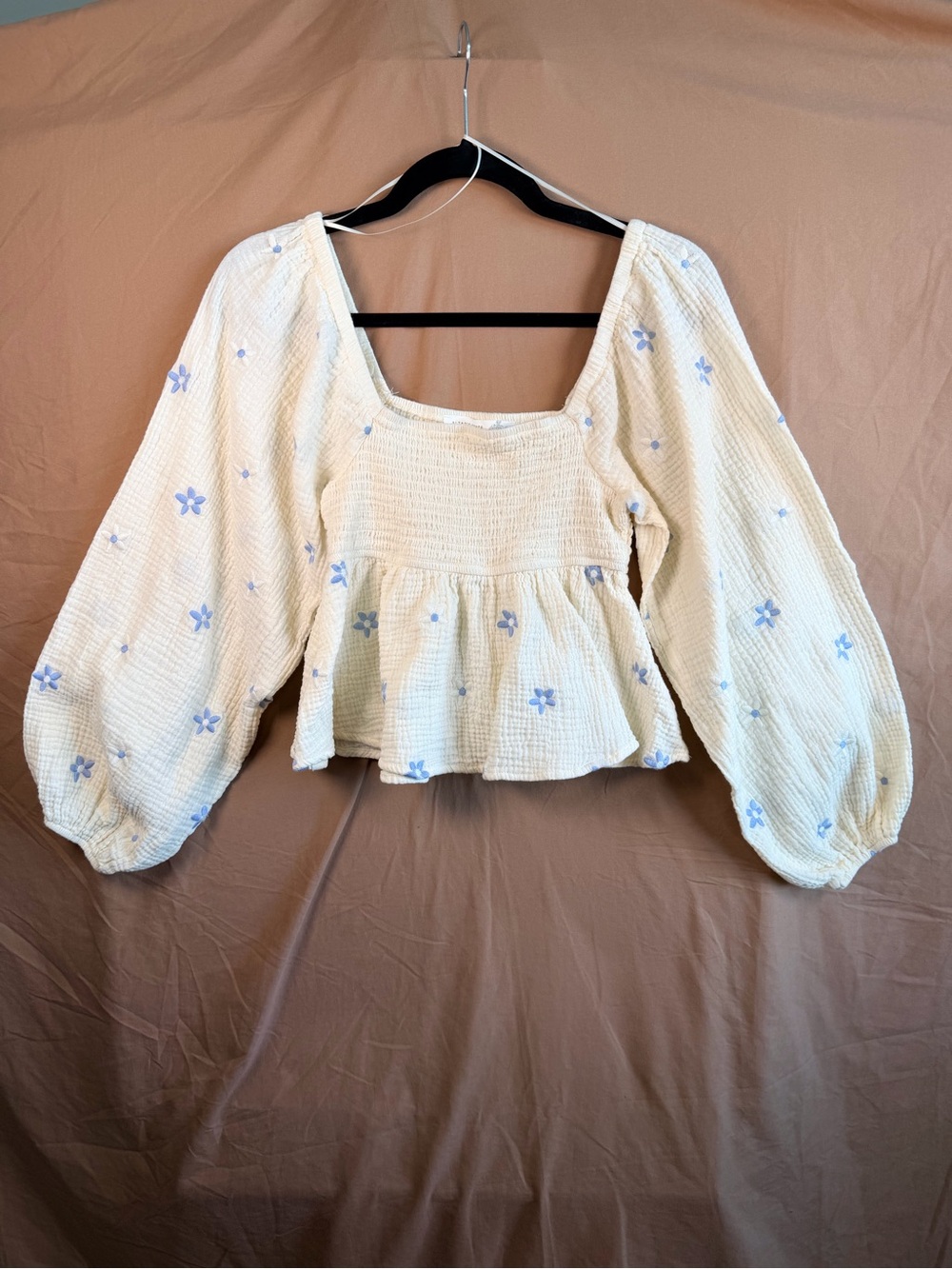 Altar’d State Floral Smocked Gauze Babydoll Top Balloon Sleeve Cottagecore S